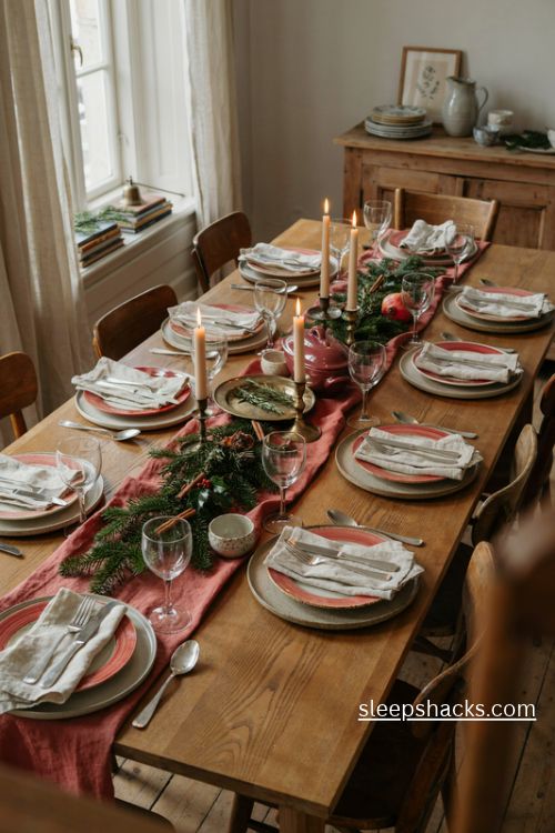 Christmas tableware ideas with vintage plates, cozy candlelight and classic holiday table settings