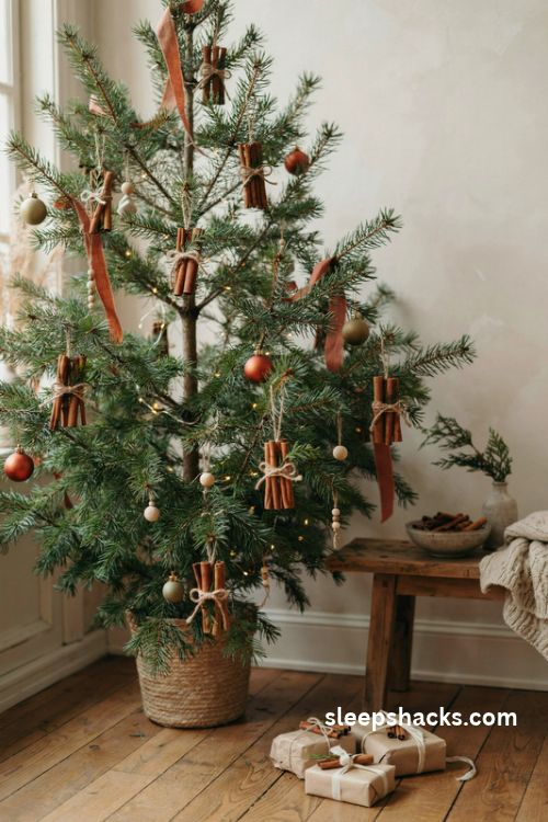 Cinnamon stick Christmas ornaments with rustic twine and natural earthy tree decor