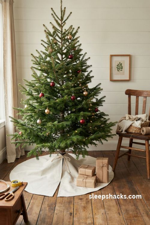 Classic circle christmas tree skirt pattern with simple handmade fabric edges