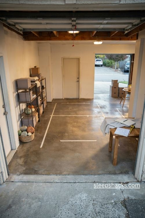 Clearing the garage for a thanksgiving dining setup with open concrete floors and simple space planning