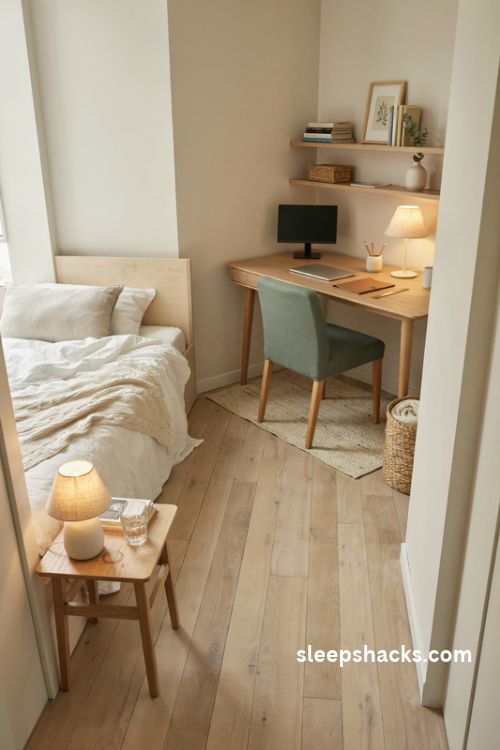 Compact corner l shaped desk ideas for a small cozy bedroom