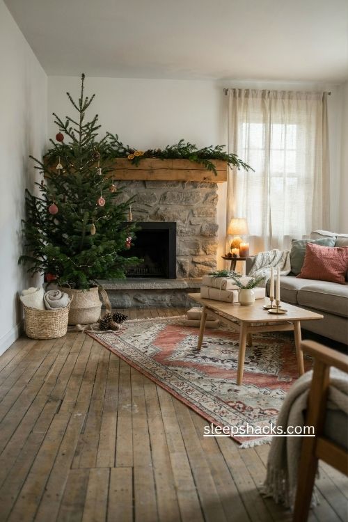 Cozy Christmas room ideas with simple greenery and soft textures