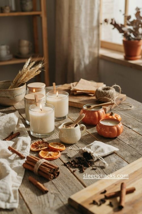 DIY pumpkin tin and glass jar candles for Thanksgiving gifts 