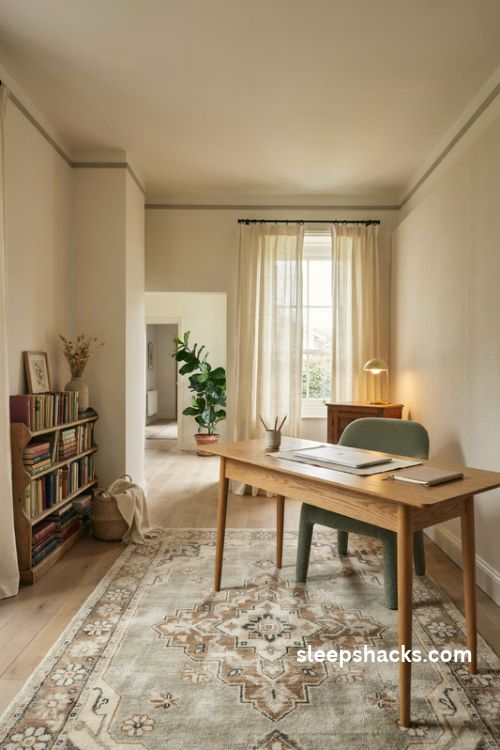 Desk perpendicular to the window for a bright and glare free home office layout