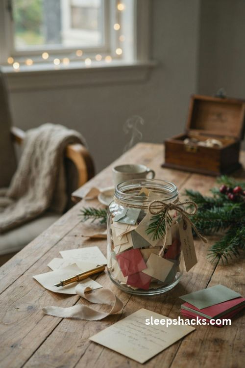 Diy christmas memory jar filled with folded love notes and family keepsake ideas