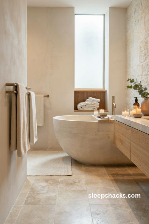Dream bathroom luxury with plush cotton towels candlelight and cozy spa decor