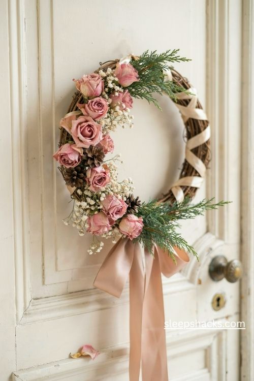 Dried rose and ribbon wreath