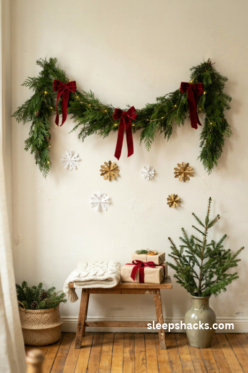 Easy Christmas backdrop ideas for a cozy diy family photo corner at home