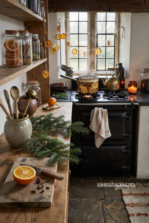English country christmas simmer pot with oranges cinnamon cloves and star anise 