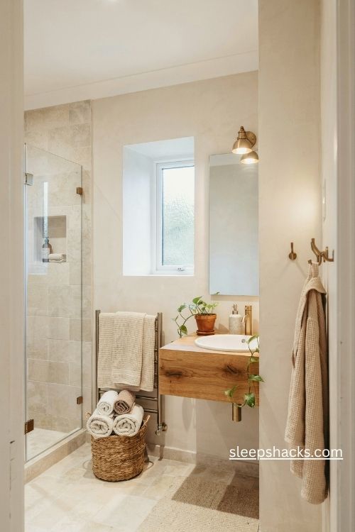 Ensuite bathroom ideas with a heated towel rail cozy hooks and spa style details