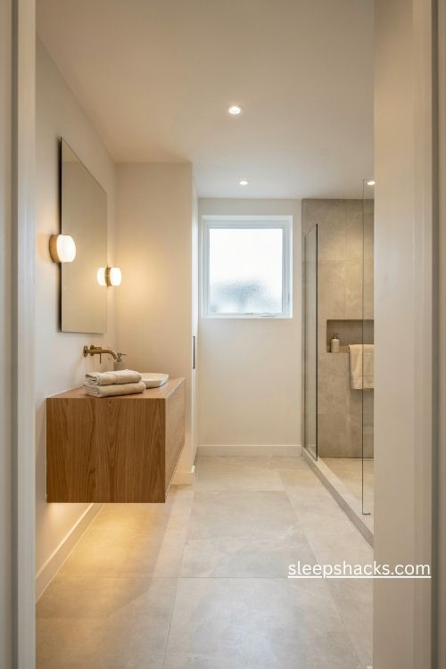 Ensuite bathroom lighting ideas with warm wall sconces and soft under vanity led lights