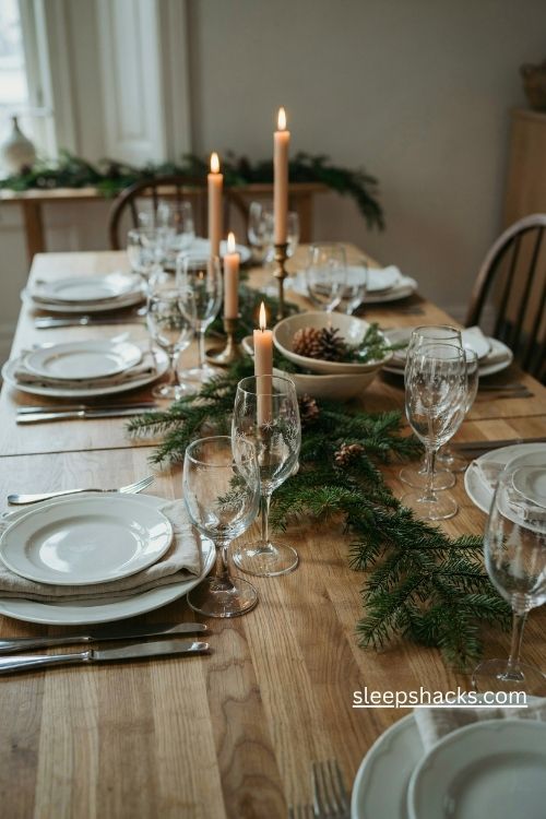 Etched crystal Christmas glassware with delicate star patterns and warm candlelit table decor