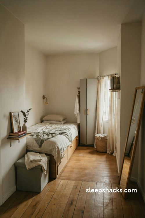 Extremely small bedroom ideas with smart storage light colors and cozy space saving furniture