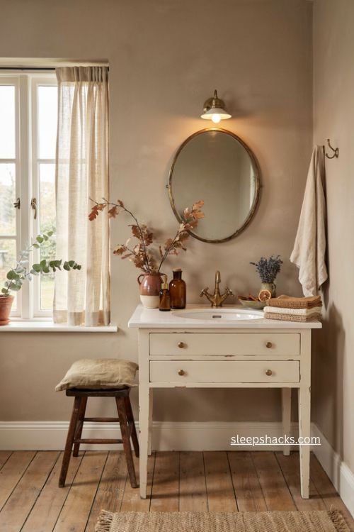 Fall bathroom decor ideas with warm textures and cozy autumn accents