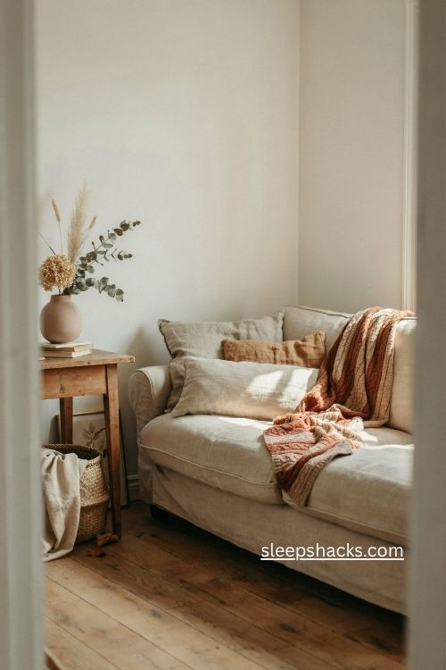 Fall blanket cozy neutral sofa autumn living room throw