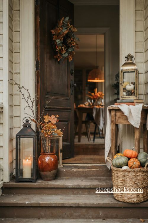 Fall lantern decor ideas with rustic candles pumpkins and cozy autumn accents 