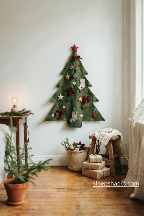 Felt Christmas tree for a cozy small apartment with handmade kid friendly ornaments