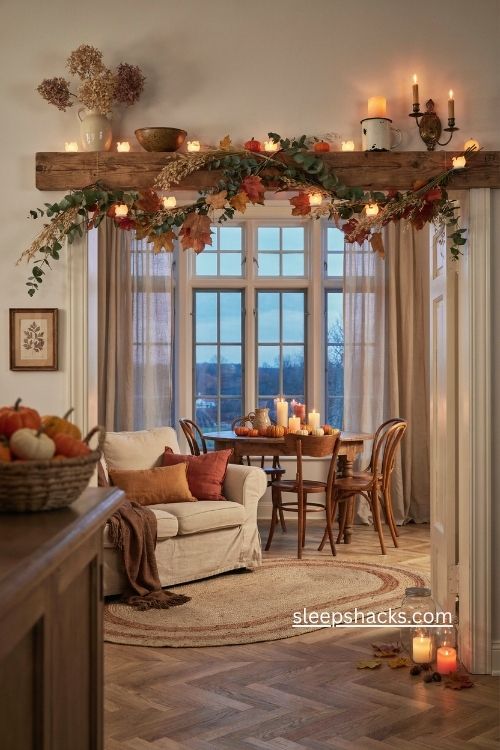 Flameless turkey and maple leaf tea lights for Thanksgiving decor 