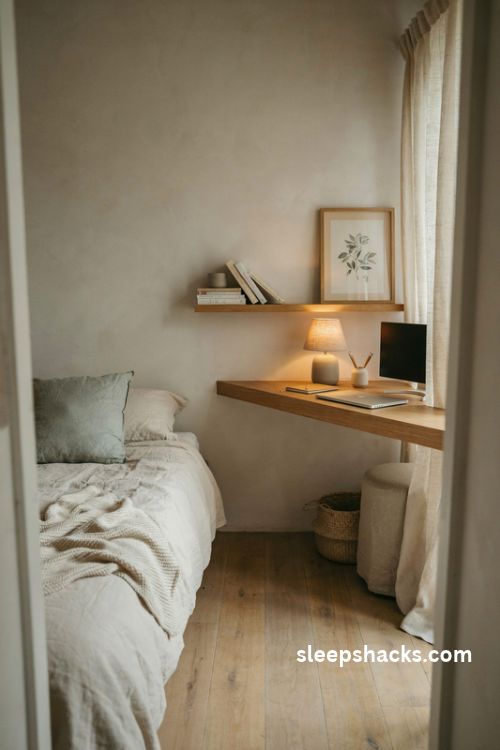 Floating wall mounted desk ideas for a small cozy bedroom