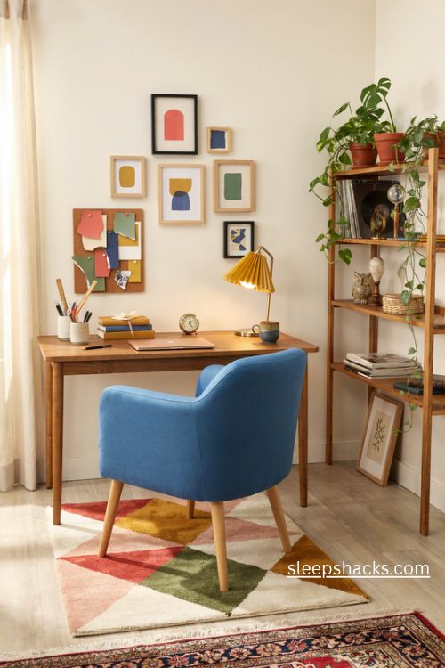 Funky office decor with colorful accessories playful wall art and eclectic vintage furniture 