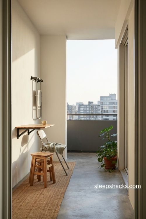 Furniture that folds away for a small flat balcony with folding chairs stackable stools and a wall mounted table