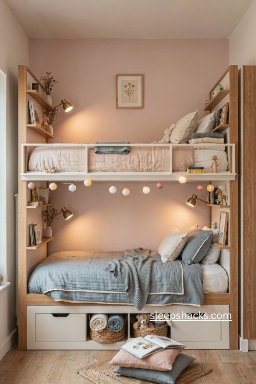 Girl bedroom ideas with beautiful bunk beds storage cubbies and cozy reading nook