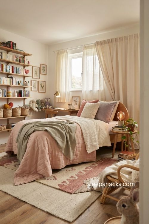 Girl bedroom ideas with cozy decor stuffed animals and flexible storage