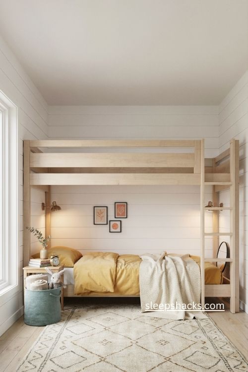 Girl bedroom ideas with mustard yellow bedding and salmon pink accents