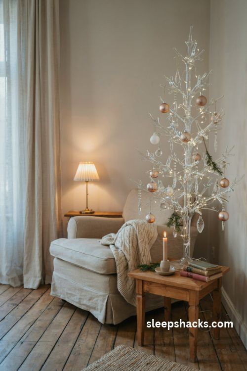 Glass christmas tree decorating ideas for a cozy small living room