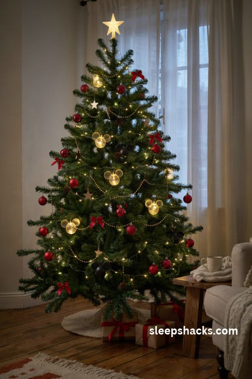 Glowing mickey mouse ear christmas tree lights with warm white fairy lights