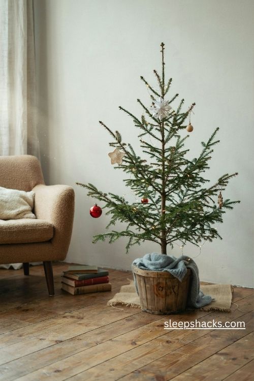 Grinch green christmas tree with red ornaments candy canes and a crooked star