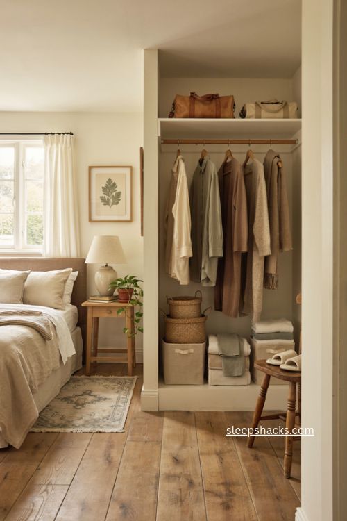 Guest room closet ideas with organized storage and cozy cottage style