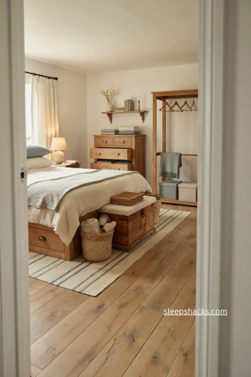 Guest room storage ideas with under bed drawers wardrobe baskets and dresser
