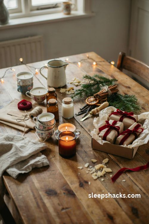 Hand poured soy candles in vintage teacups and glass jars for cozy diy christmas gifts