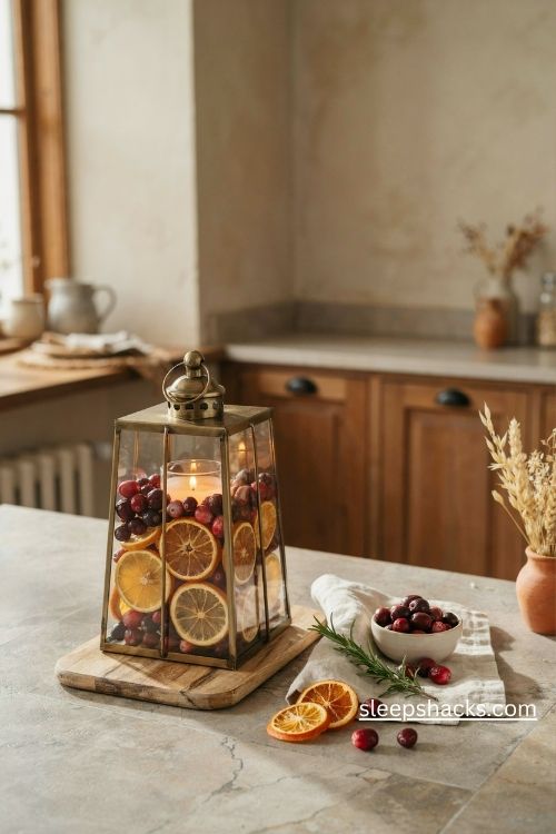 Hanging outdoor lanterns with warm led candles for a cozy fall porch and garden path