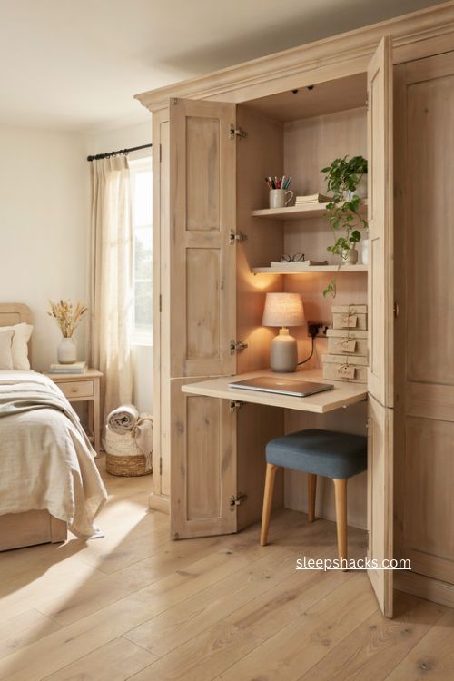 Hidden closet office ideas for a guest room with fold away desk