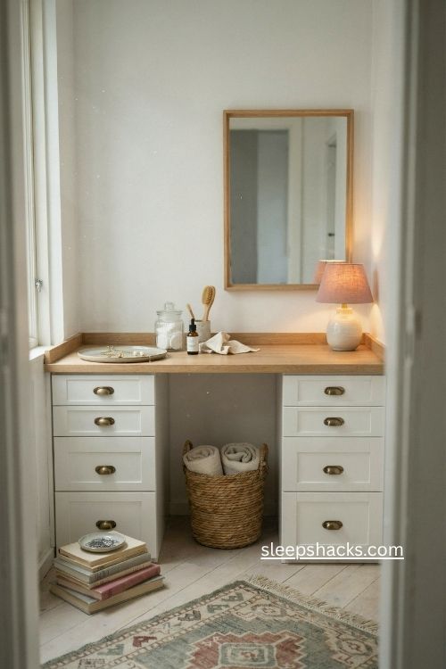 Ikea sektion alcove vanity with shaker drawers bedroom idea 