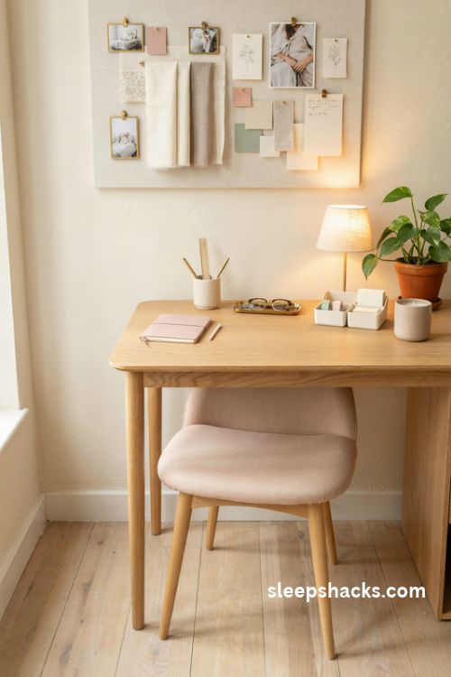 Inspiration board and pretty desk accessories for a feminine home office