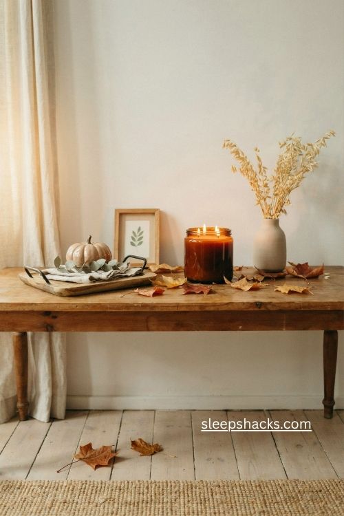 Large pumpkin spice candle jar for a cozy fall entryway 
