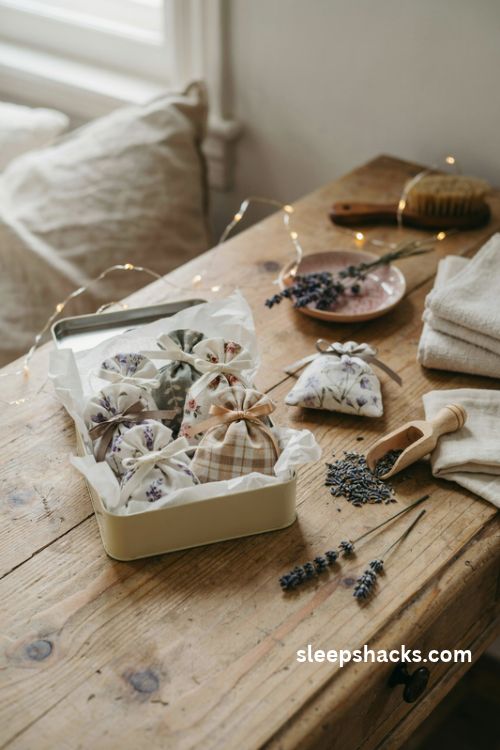 Lavender sachet set diy christmas gift with floral cotton bags and dried lavender buds