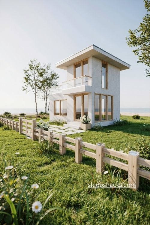 Light birch fence Minecraft modern build ideas with quartz slabs