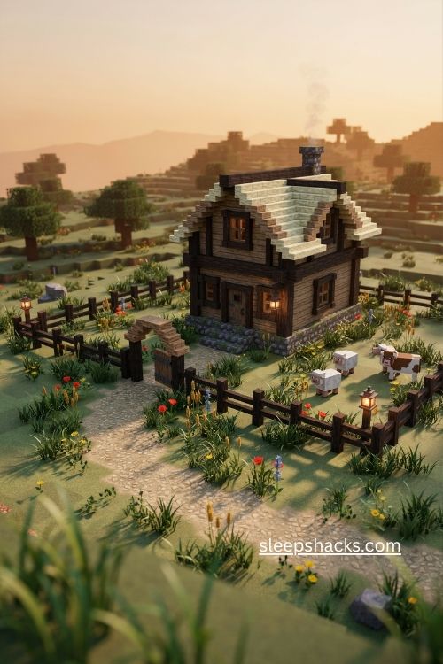 Minecraft fence ideas with cozy spruce rails and sunset base