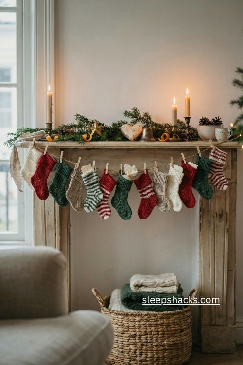 Mini crochet stocking Advent garland with 24 tiny Christmas stockings