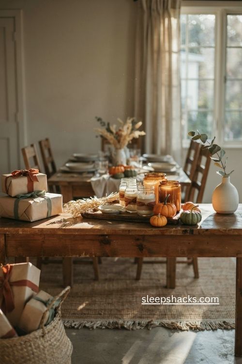 Mini jar candles as thoughtful Thanksgiving hostess gifts 