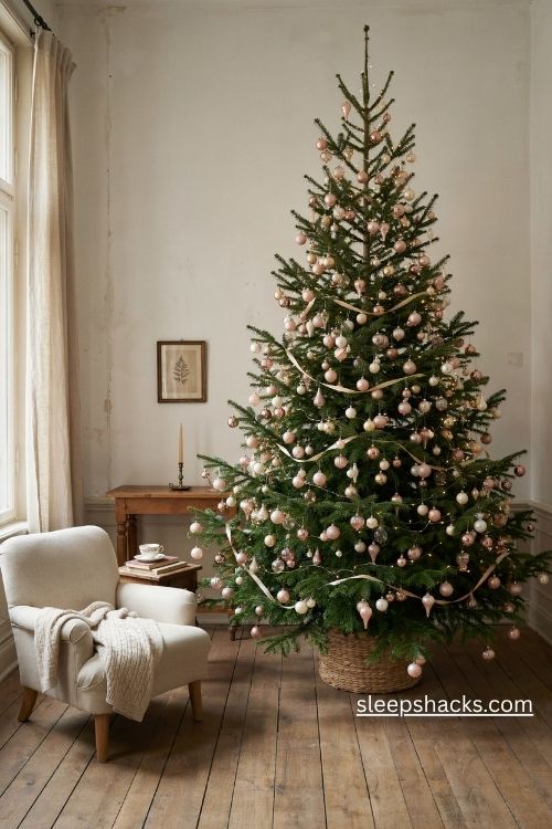 Mini ornament jewel box christmas tree with blush baubles champagne drops and tiny pearls