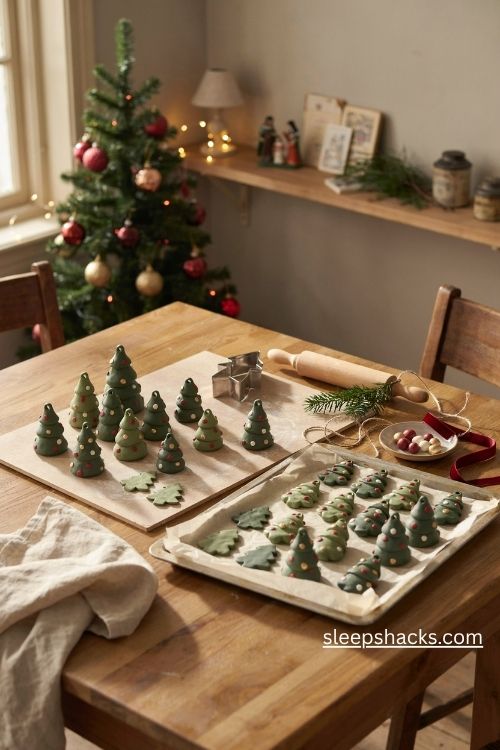 Mini polymer clay christmas tree ornaments with colorful retro decorations