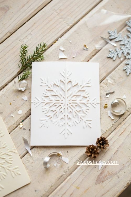 Mirrored giant snowflake die cut Christmas card with embossed depth