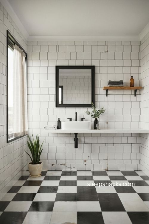 Modern black and white Bloxburg bathroom ideas with bold contrast