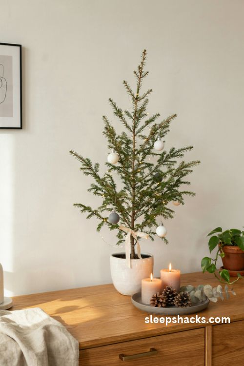 Modern tabletop christmas tree with minimalist ornaments