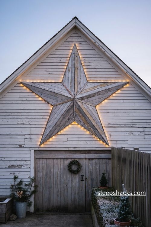 Pallet wood Christmas star with built in warm white lights and weathered farmhouse charm